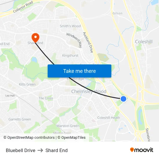 Bluebell Drive to Shard End map