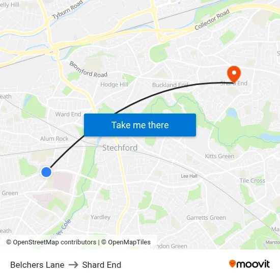 Belchers Lane to Shard End map
