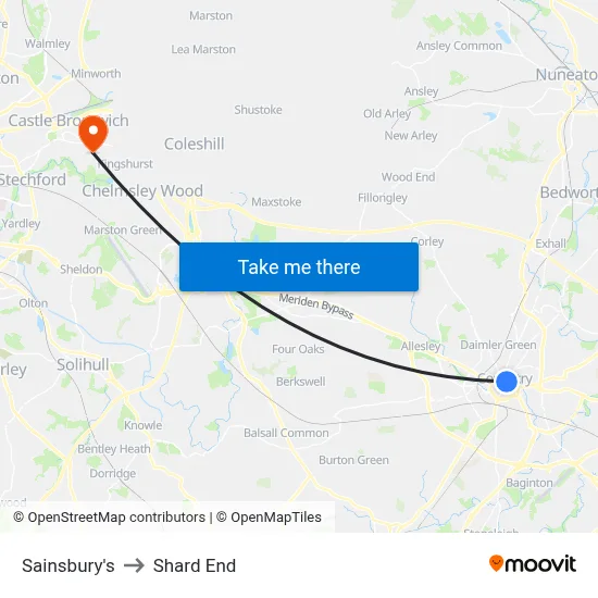 Sainsbury's to Shard End map