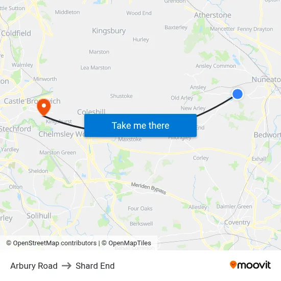 Arbury Road to Shard End map