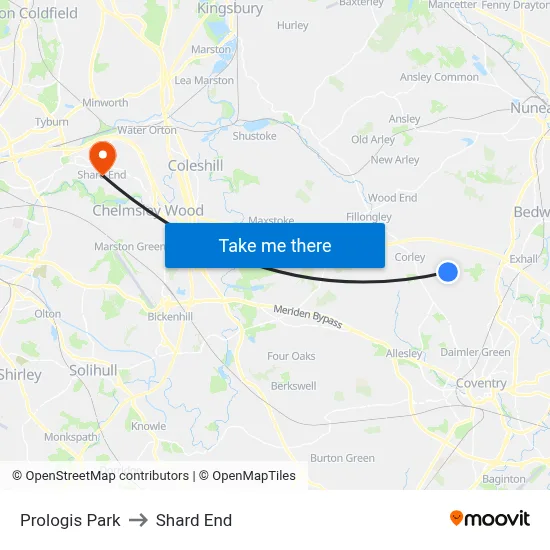 Prologis Park to Shard End map