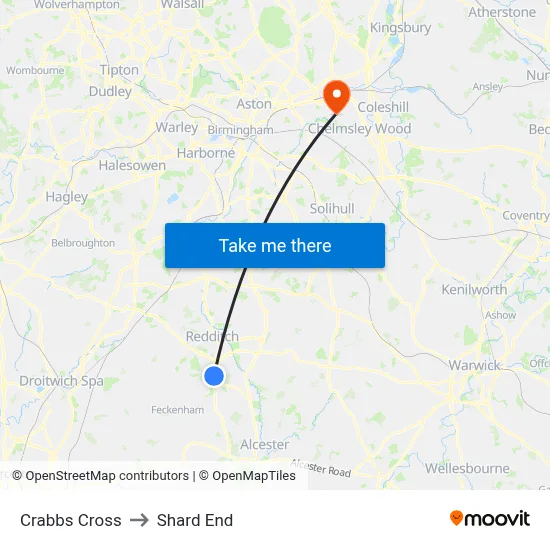 Crabbs Cross to Shard End map