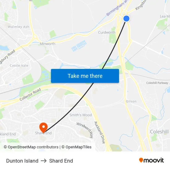 Dunton Island to Shard End map