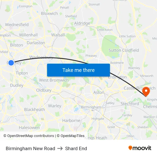 Birmingham New Road to Shard End map