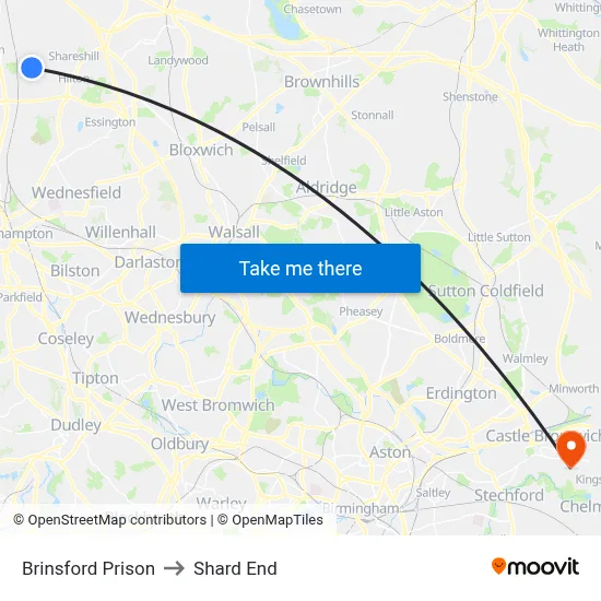 Brinsford Prison to Shard End map