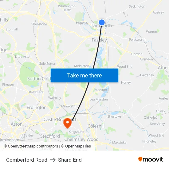Comberford Road to Shard End map