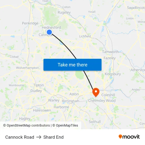Cannock Road to Shard End map