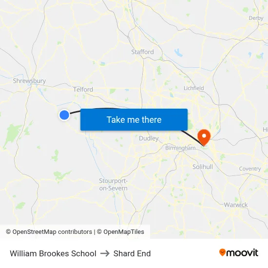 William Brookes School to Shard End map
