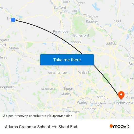 Adams Grammar School to Shard End map