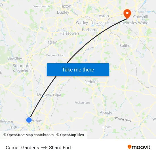 Comer Gardens to Shard End map