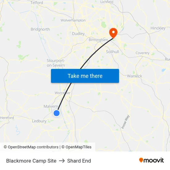 Blackmore Camp Site to Shard End map