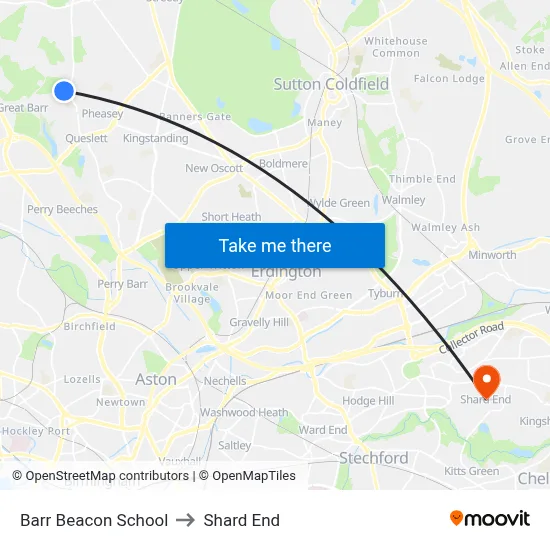 Barr Beacon School to Shard End map
