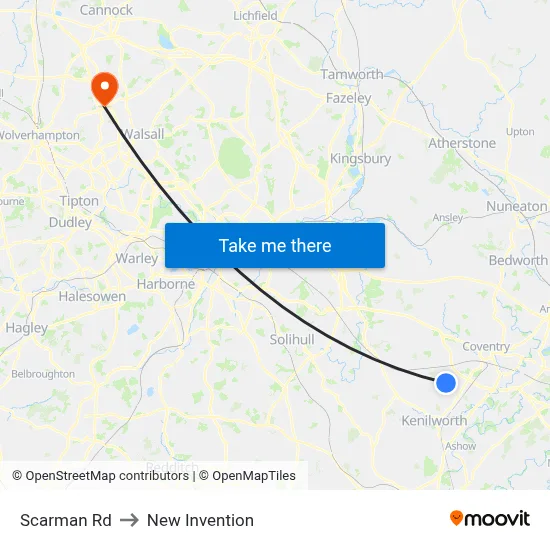 Scarman Rd to New Invention map