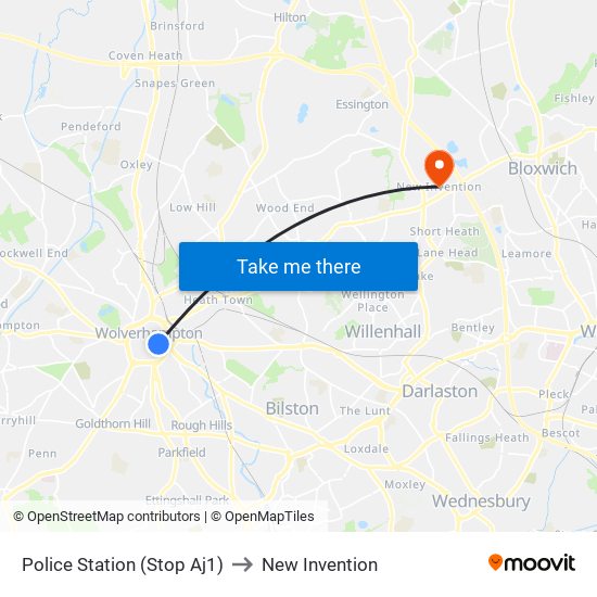 Police Station (Stop Aj1) to New Invention map