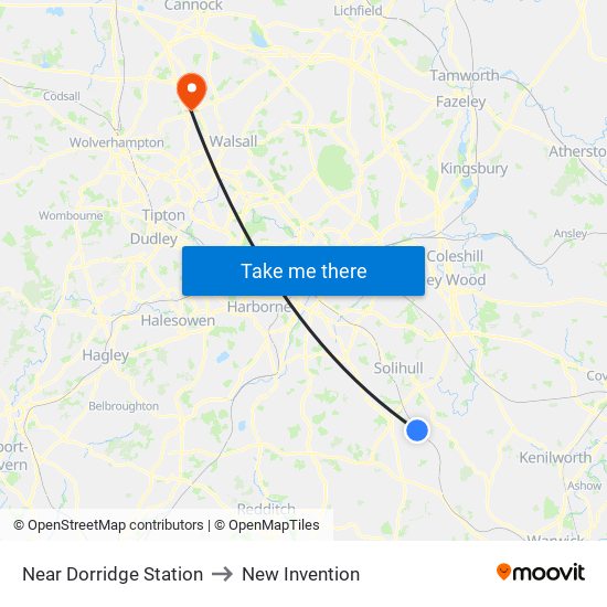 Near Dorridge Station to New Invention map