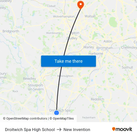 Droitwich Spa High School to New Invention map
