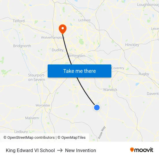 King Edward VI School to New Invention map