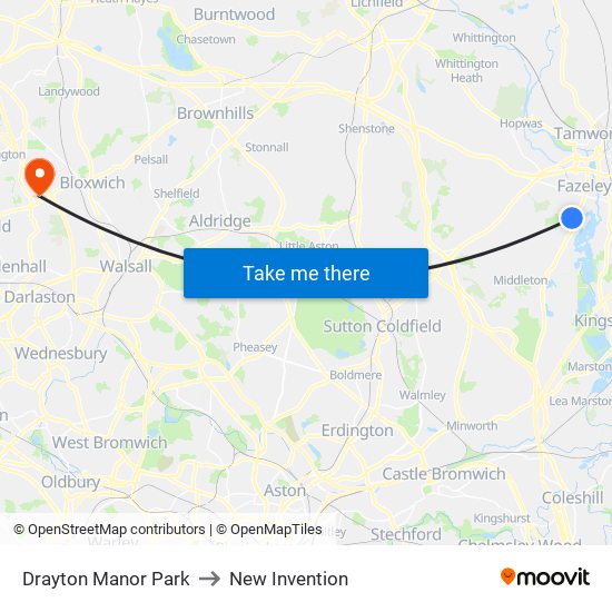 Drayton Manor Park to New Invention map