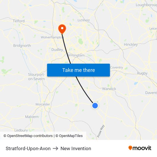 Stratford-Upon-Avon to New Invention map