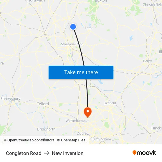 Congleton Road to New Invention map