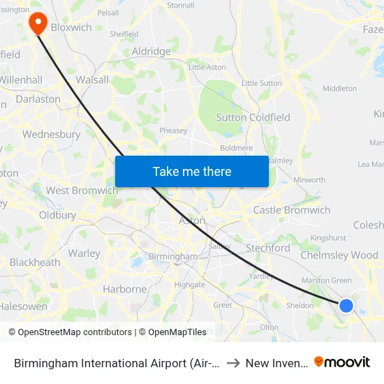 Birmingham International Airport (Air-Rail Link) to New Invention map