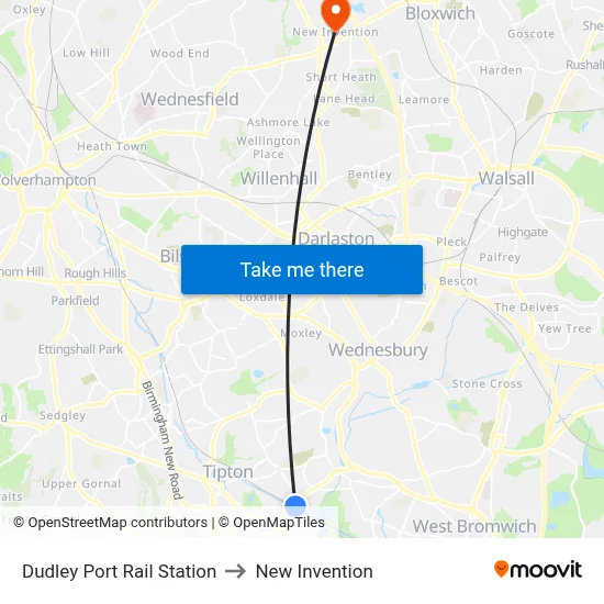 Dudley Port Rail Station to New Invention map