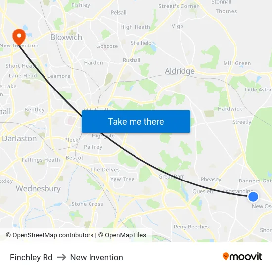 Finchley Rd to New Invention map