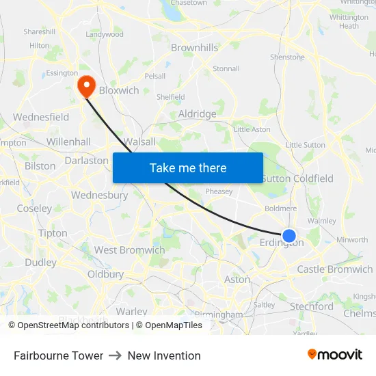 Fairbourne Tower to New Invention map