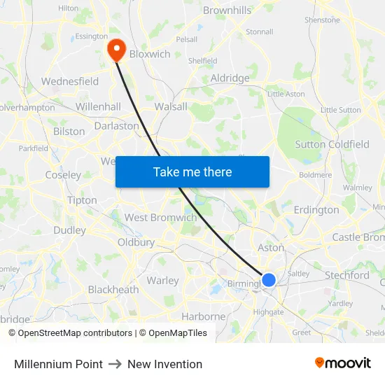 Millennium Point to New Invention map