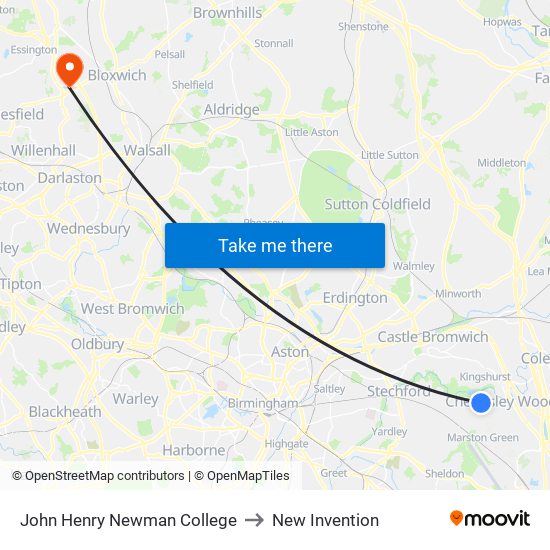 John Henry Newman College to New Invention map