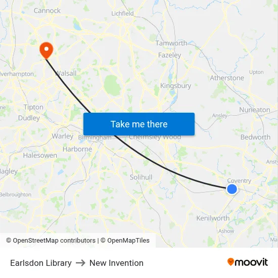 Earlsdon Library to New Invention map