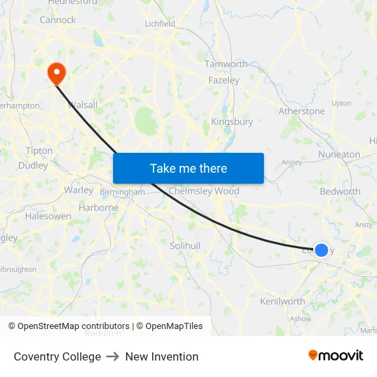 Coventry College to New Invention map