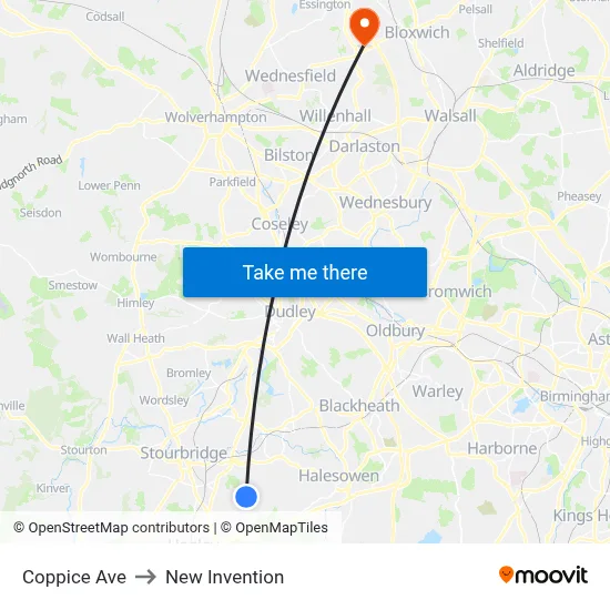 Coppice Ave to New Invention map