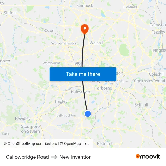 Callowbridge Road to New Invention map