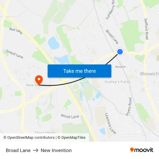 Broad Lane to New Invention map