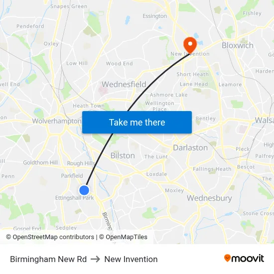 Birmingham New Rd to New Invention map