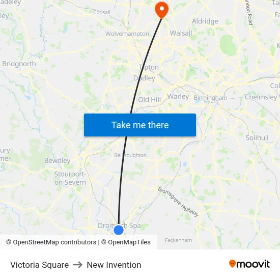 Victoria Square to New Invention map
