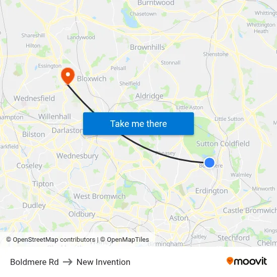 Boldmere Rd to New Invention map