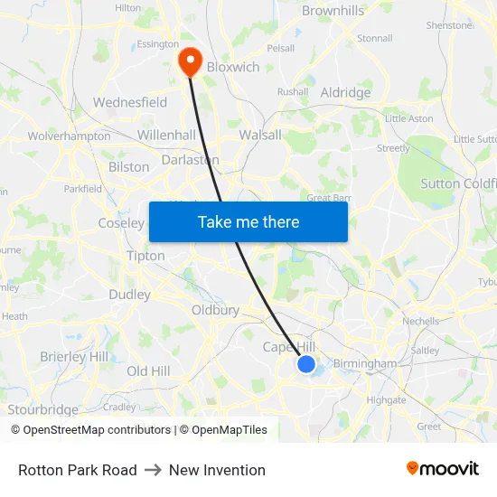 Rotton Park Road to New Invention map