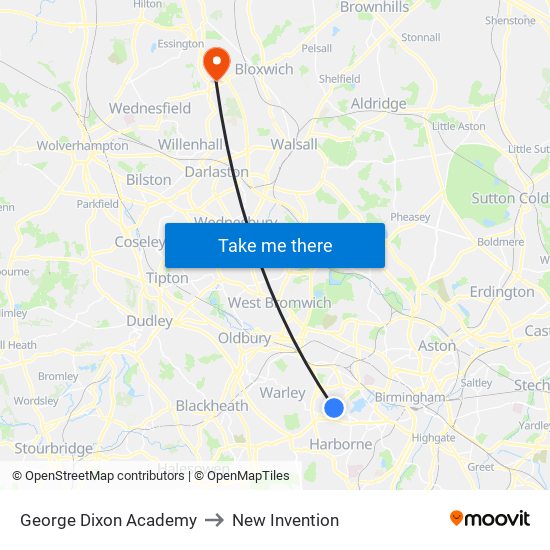 George Dixon Academy to New Invention map