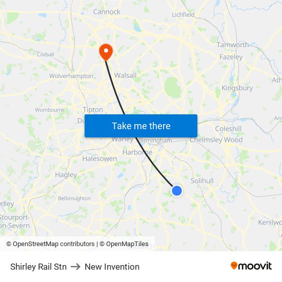 Shirley Rail Stn to New Invention map