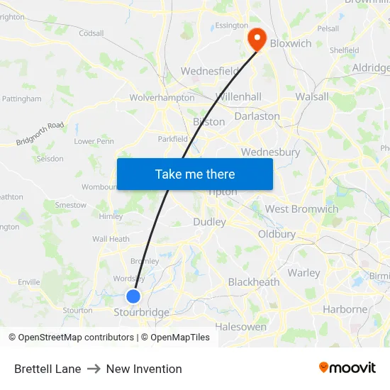 Brettell Lane to New Invention map
