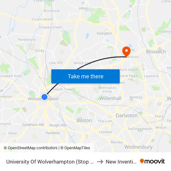 University Of Wolverhampton (Stop Ad) to New Invention map