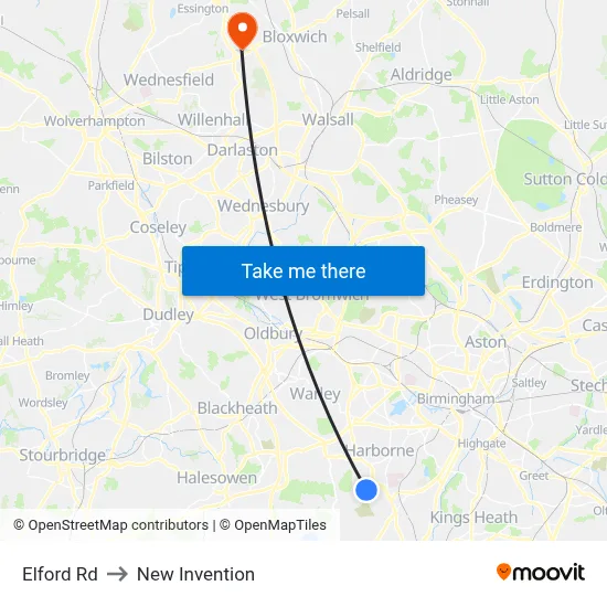 Elford Rd to New Invention map