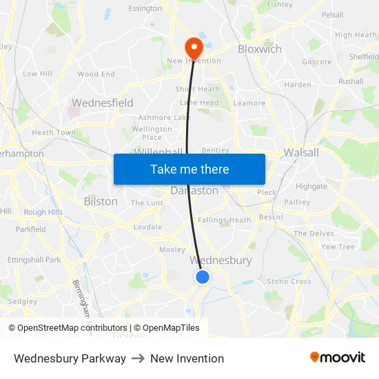 Wednesbury Parkway to New Invention map
