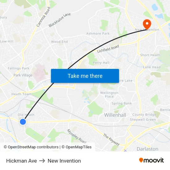 Hickman Ave to New Invention map