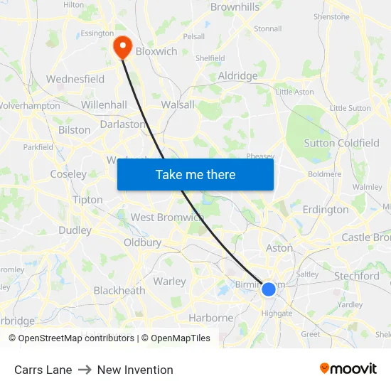 Carrs Lane to New Invention map