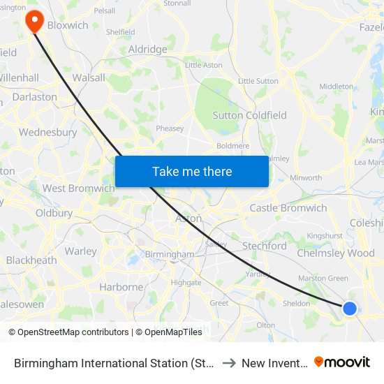 Birmingham International Station (Stop Sa) to New Invention map