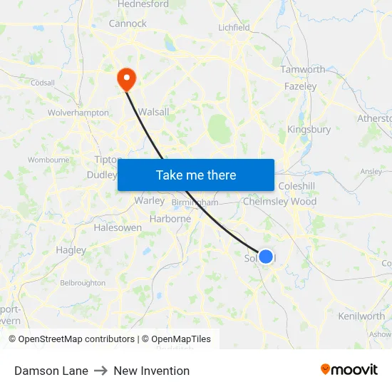 Damson Lane to New Invention map