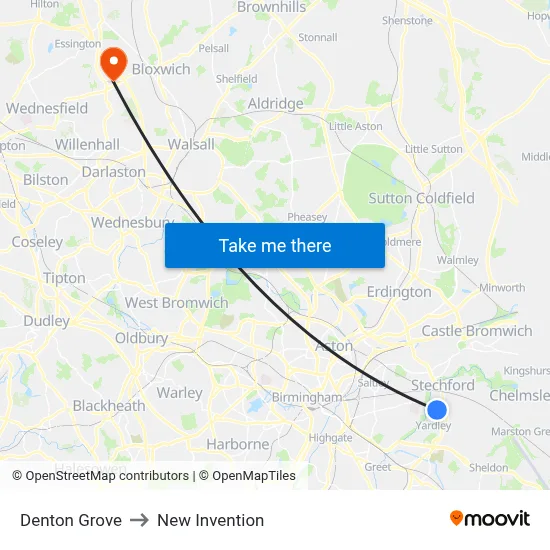 Denton Grove to New Invention map